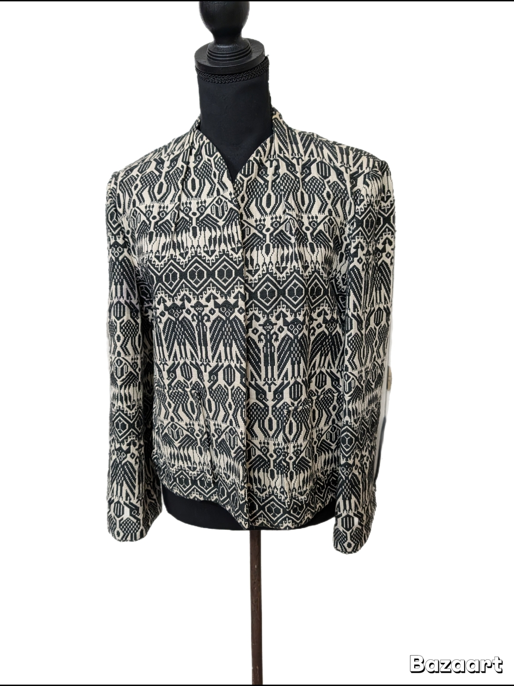Vintage PELUX Black and Cream Mayan Print Jacket
